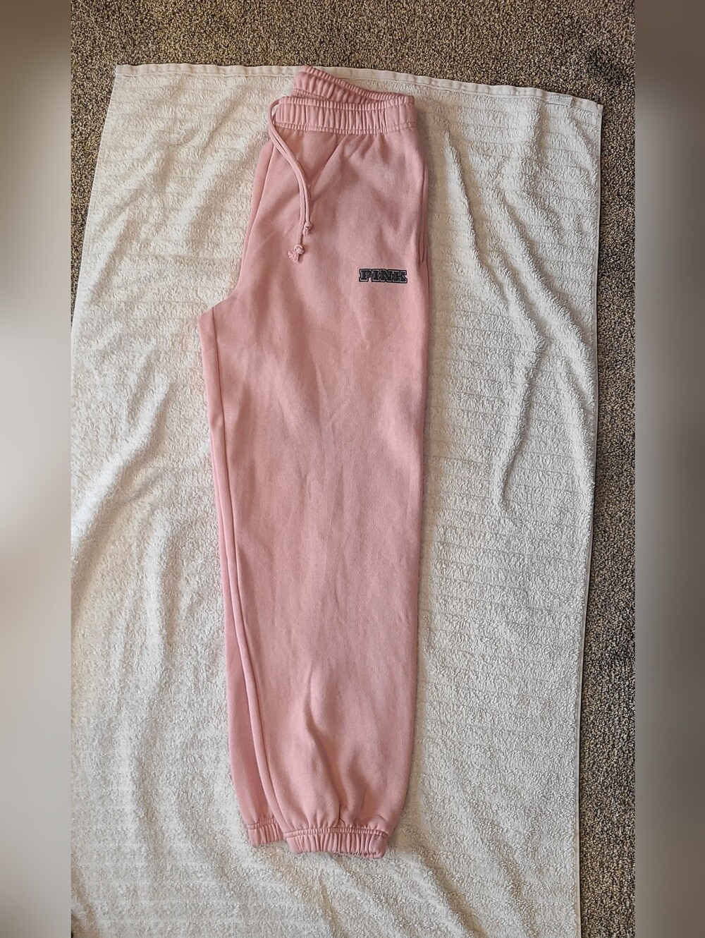 PINK Victoria's Secret Women's Light Pink  Drawstring Joggers with Pockets